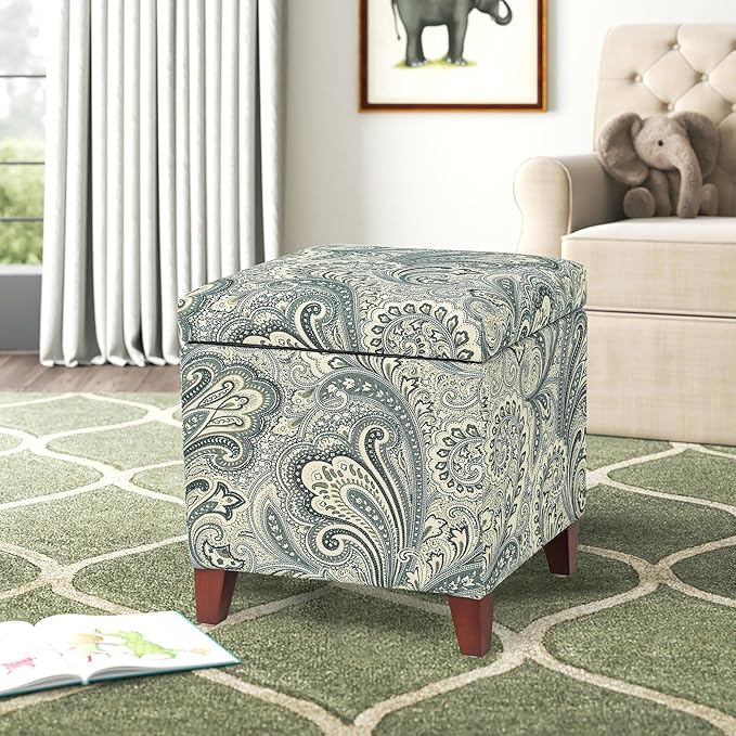 Adeco 18 Inch High Cube Ottoman Storage, Paisley Linen Chair Foot Stools - Image 6