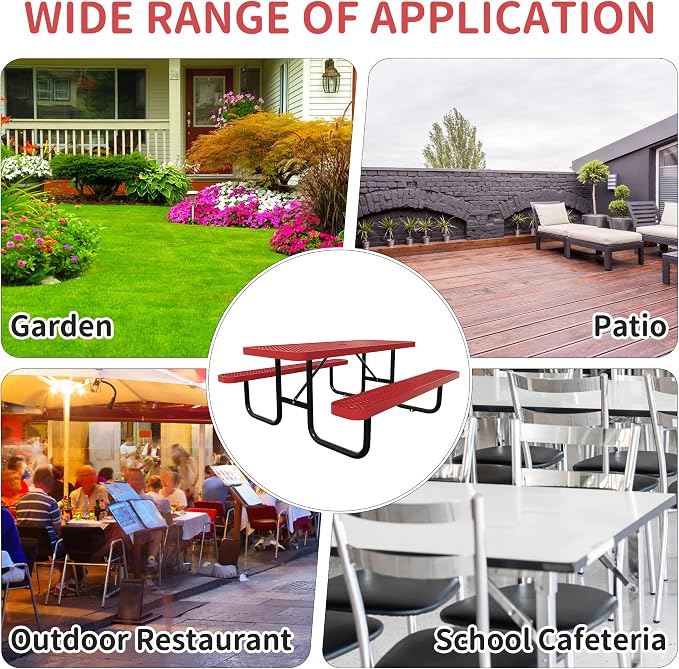 6FT Picnic Tables for Outdoors, Rectangular Commercial Metal Picnic Table Bench - Image 7
