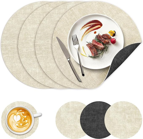 13" Round Placemats Set of 4, NCUE Dual-Sided Faux Leather Heat Resistant Table by NCUE