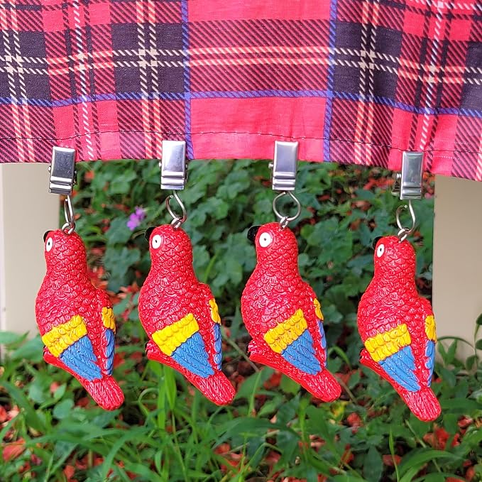 TwoFish Home Set of 4 Red Parrot Resin Tablecloth Weights Clips Red Parrot by TwoFishHomeFashionLLC