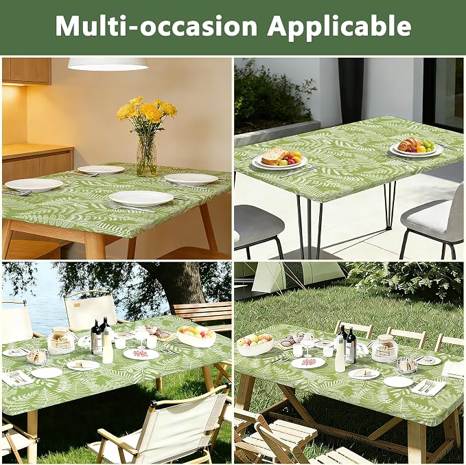 Rectangle Picnic Table Cloth, Elastic Waterproof Fitted Vinyl Tablecloths - Image 7