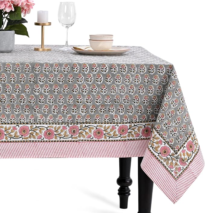 CPC Tablecloth 100% Cotton 72x140 Inch Indian Block Print Rectangle Table Cover by COTTONPRINTCLUB
