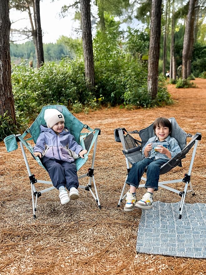 Kids Hammock Camping Chair, Foldable with Cup Holder, Dolphin Green
