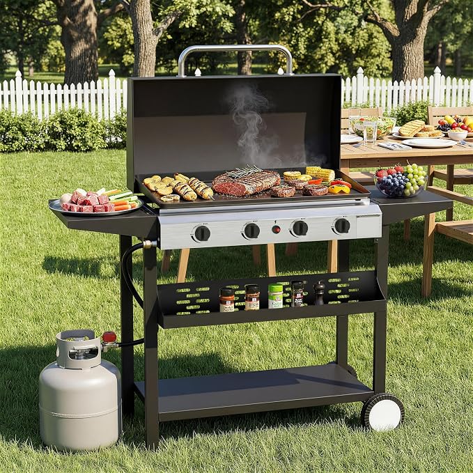 4 Burner Propane Griddle with Lid, 30 Inch Stainless Steel Portable Detachable - Image 2