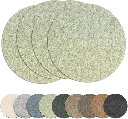 13" Round Placemats Set of 4, Reversible Faux Leather Heat Resistant Table Mats by NCUE