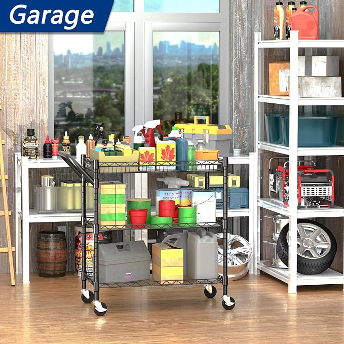 REGILLER 3 Tier Heavy Duty Rolling Utility Cart, Commercial Grade Metal - Image 2
