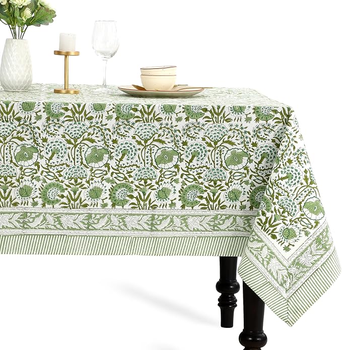 CPC Tablecloth 100% Cotton 60x90 Inch Indian Block Print Rectangle Table Cover by COTTONPRINTCLUB