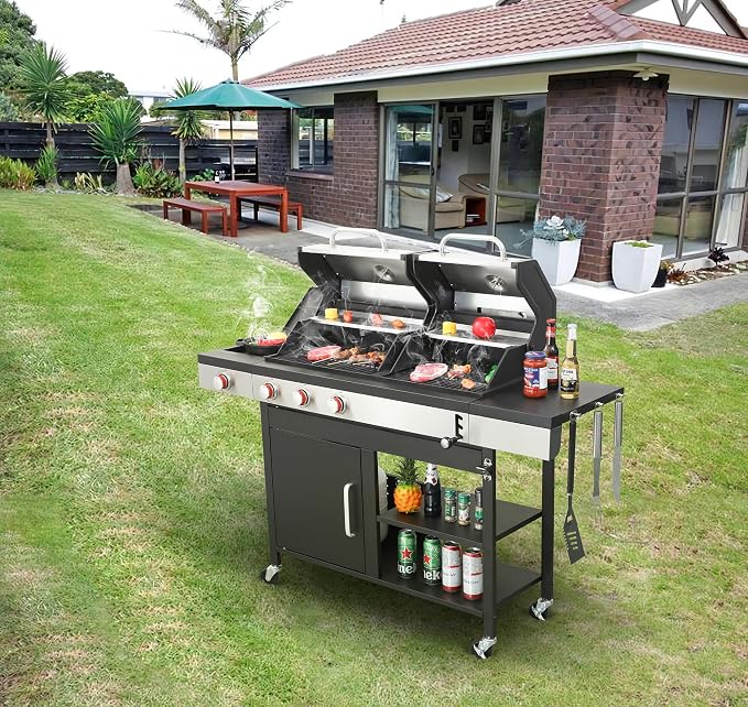 Gas and Charcoal Combo Grill, 37230 BTU 2-in-1 Outdoor BBQ, Dual Zone Cooking - Image 5