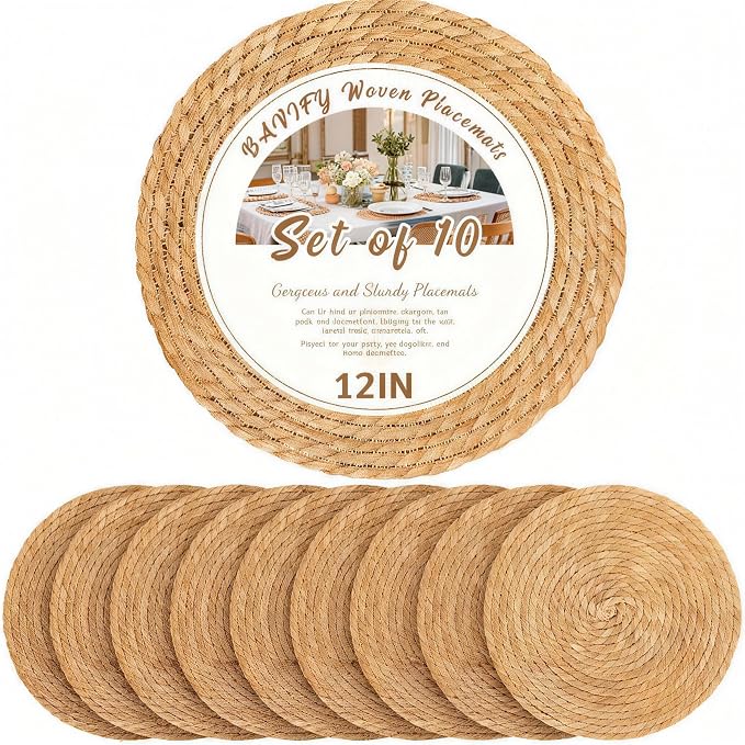 Round Woven Placemats 12 inch Set of 10 by MARSCOOL