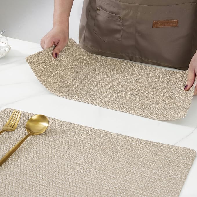 POLYTE Indoor/Outdoor Washable Woven Vinyl Table Dining Placemats - Image 5