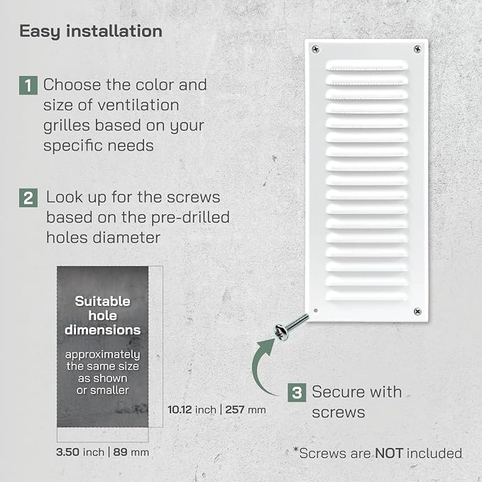 Vent Systems – 3.35 x 9.84 Inch White Metal Rectangular Soffit Air Vent Grille - Image 4