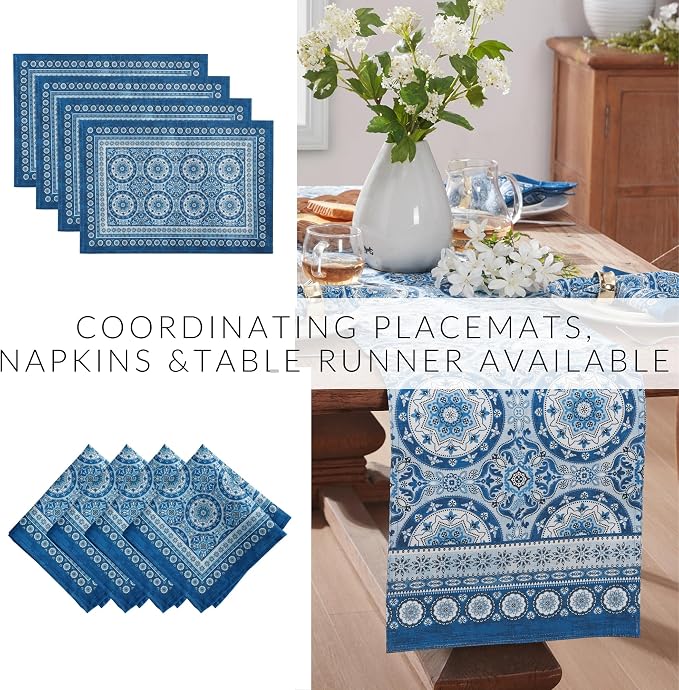 Elrene Home Fashions Vietri Medallion Blue Coastal Block Print Stain & Water - Image 6