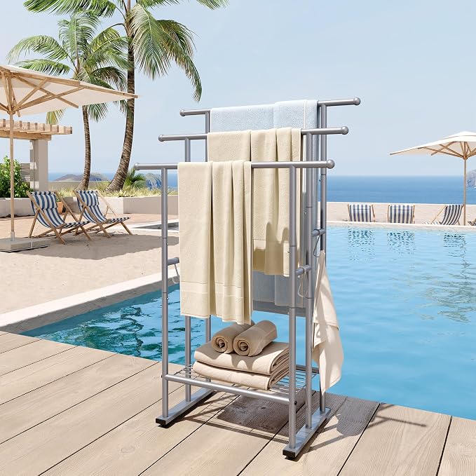 ELYKEN 3 Tier Standing Towel Rack, Freestanding Floor Towel Rack - Image 6