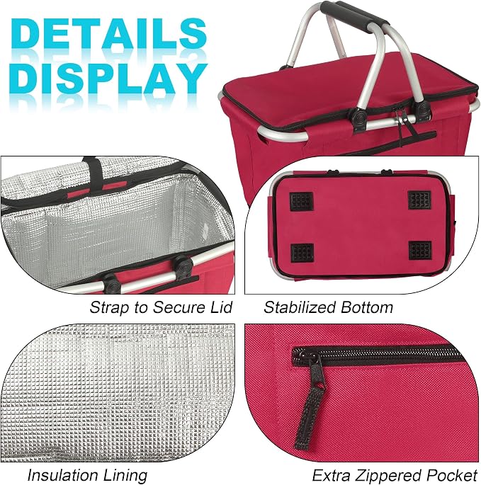 Picnic Basket, SIYUAN 27L Collapsible Insulated Farmers Market Basket - Image 4