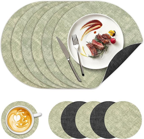 13" Round Placemats Set of 6, NCUE Dual-Sided Faux Leather Heat Resistant Table by NCUE