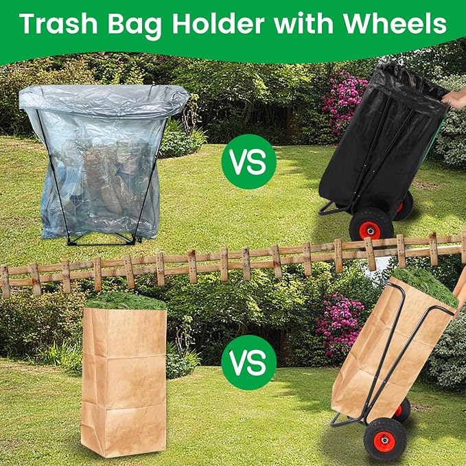 ARCITON Trash Bag Holder with Wheels, Heavy Duty Metal Garden Garbage Bag - Image 2