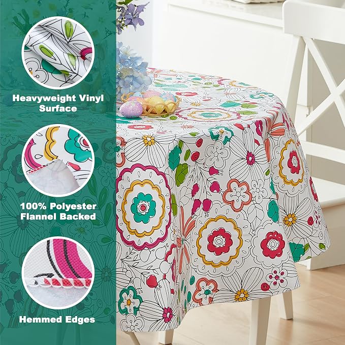 Newbridge Shabby Chic Lily Print 70 Inch Round Vinyl Flannel Backed Tablecloth - Image 4