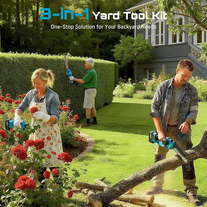 SEESII Electric Chainsaw Trimmer Pruner: 3-in-1 Cordless Chainsaw, Hedge Trimmer - Image 2