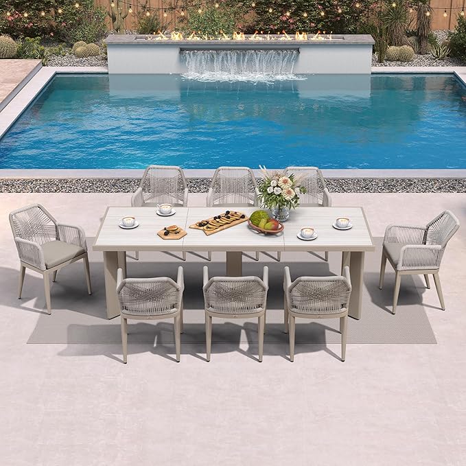 PURPLE LEAF 9 Pieces Patio Dining Set Aluminum Modern Rectangular Table and by PURPLELEAF