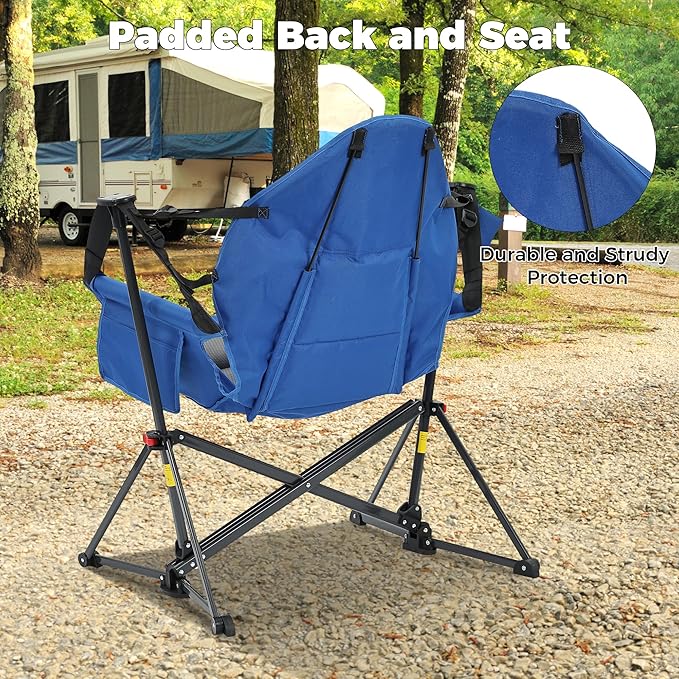 Camping Chair, Foldable Rocker with Memory Foam Cushion, 400 lb Capacity, Blue
