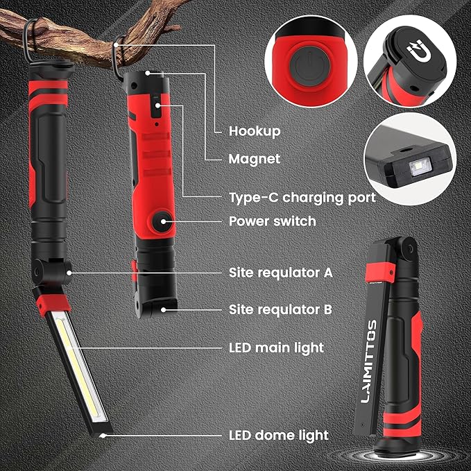 Rechargeable Work Light 2500mAh Magnetic LED Work Light Flashlight Mechanic - Image 9