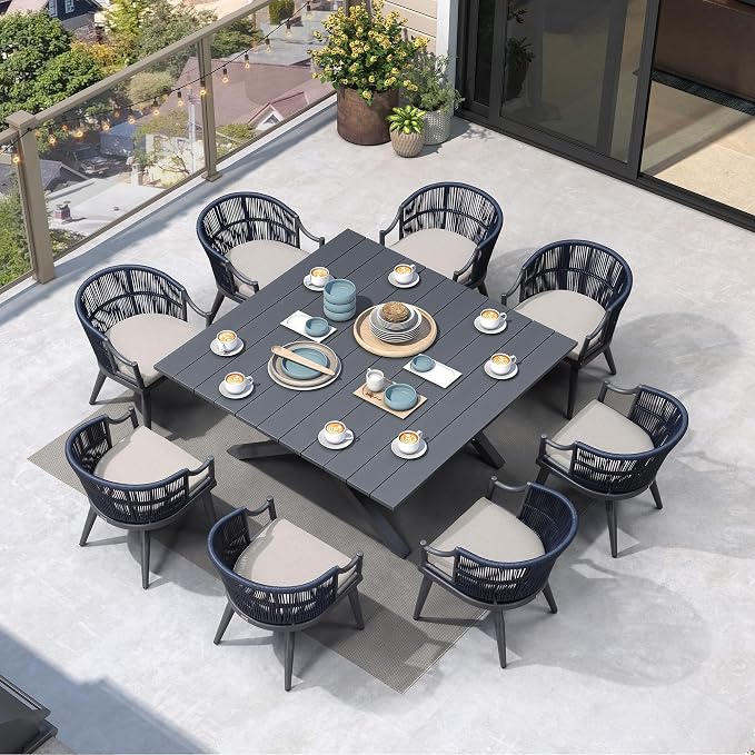 PURPLE LEAF 9 Pieces Outdoor Dining Set All Weather Wicker Patio Dining Set by Unknown