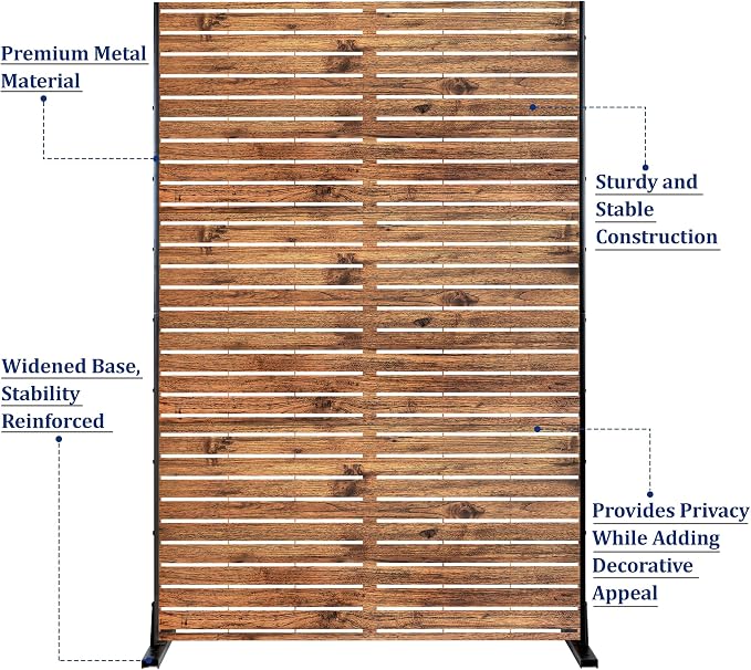 Metal Privacy Screen Outdoor 72" H×47" W Natural Wood Brown Patio Privacy Screen - Image 5