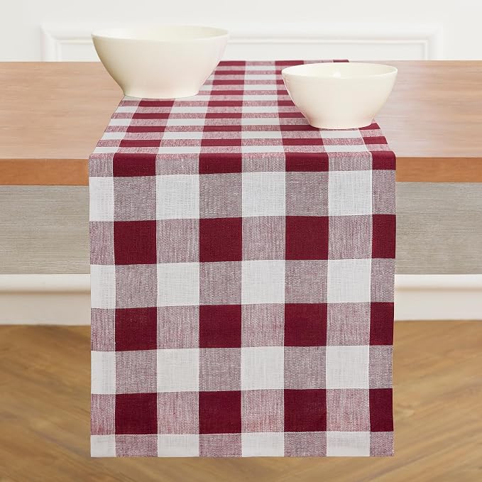 Solino Home Linen Checkered Table Runner 156 Inches Long by SolinoHome