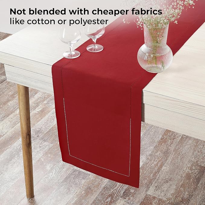 D'Moksha Homes Linen Red Table Runner 84 Inches Long - Image 4