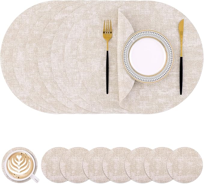 Homaxy Round Faux Leather Placemats and Coasters, Washable Dual-Side Table Mats by Homaxy
