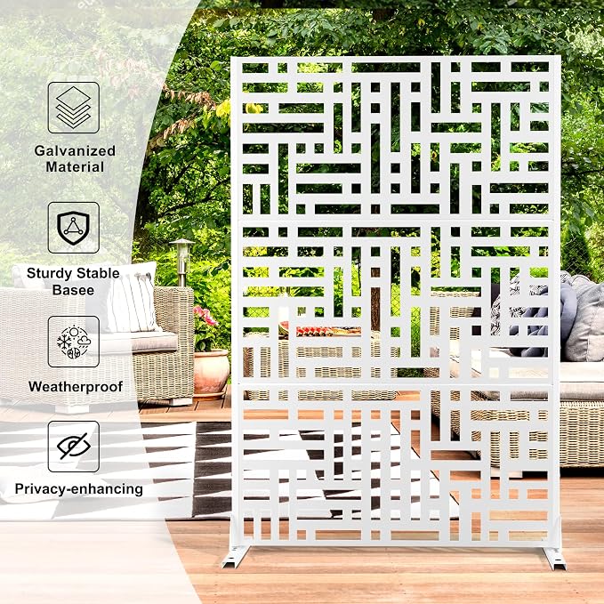 Metal Privacy Screen Outdoor 72" H×47" W, Freestanding Decorative Privacy Screen - Image 5
