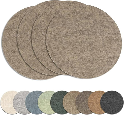 13" Round Placemats Set of 4, Reversible Faux Leather Heat Resistant Table Mats by NCUE