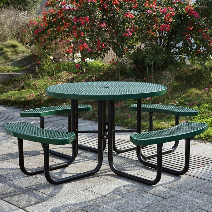 46'' Round Metal Picnic Table for Outdoors, Commercial Steel Metal Picnic Tables - Image 8