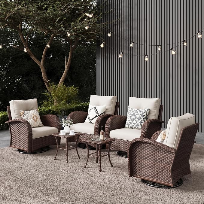 LayinSun 6 Pieces Outdoor Patio Furniture Set, Rattan Wicker Sectional Swivel by LayinSun