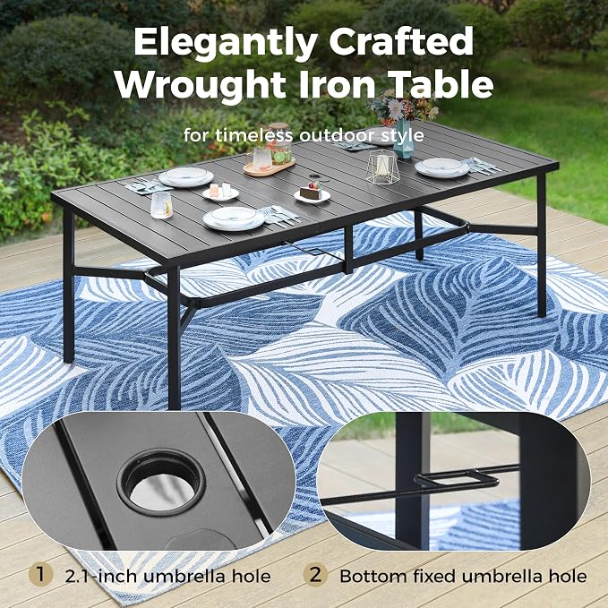 Outdoor Patio Dining Table for 8, All Weather Wrought Iron Black Outdoor Table - Image 4