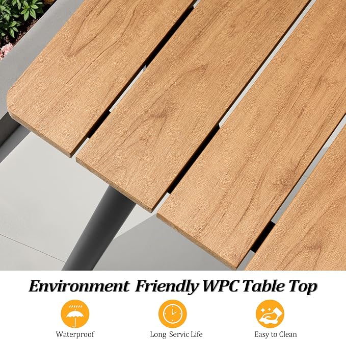 70" Patio Outdoor Dining Table for 4-6, Weather-Resistant Wood-Grain Top - Image 7