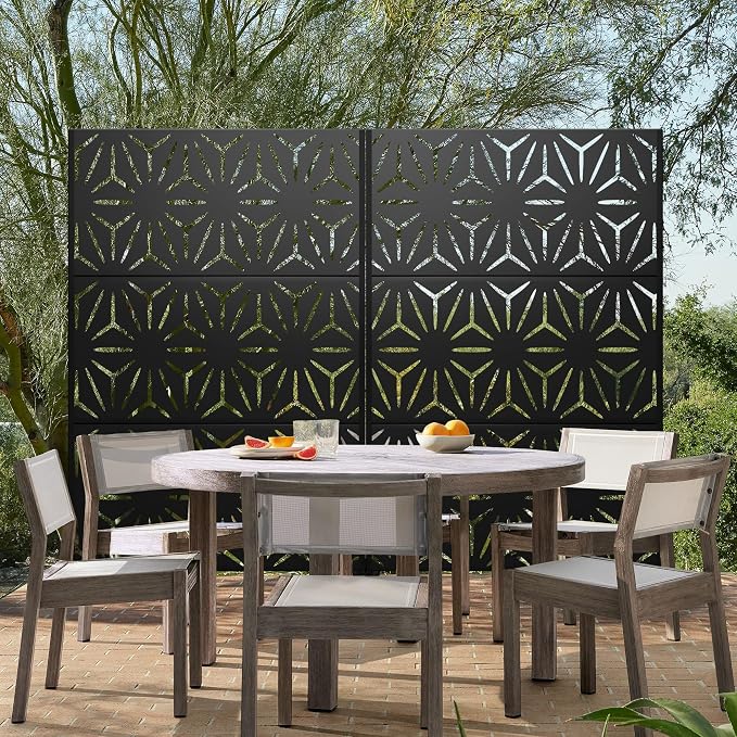 Metal Privacy Screen Outdoor 72" H×47" W, Freestanding Decorative Privacy Screen - Image 3