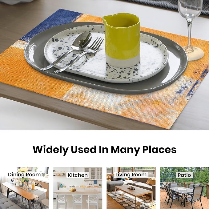 Modern Art Placemats Set of 4 Yellow Abstract Painting Place Mats Washable - Image 5