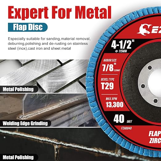 EZARC Flap Discs 60 Grit, 4 1/2 x 7/8-Inch Flap Sanding Disc, Type 29 Zirconia - Image 4