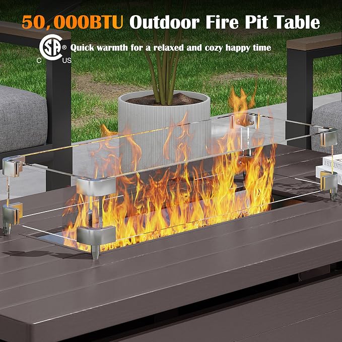 Sundale Outdoor 51 Inch Outdoor Fire Pit Table, 000BTU Rectangle Propane Fire - Image 4