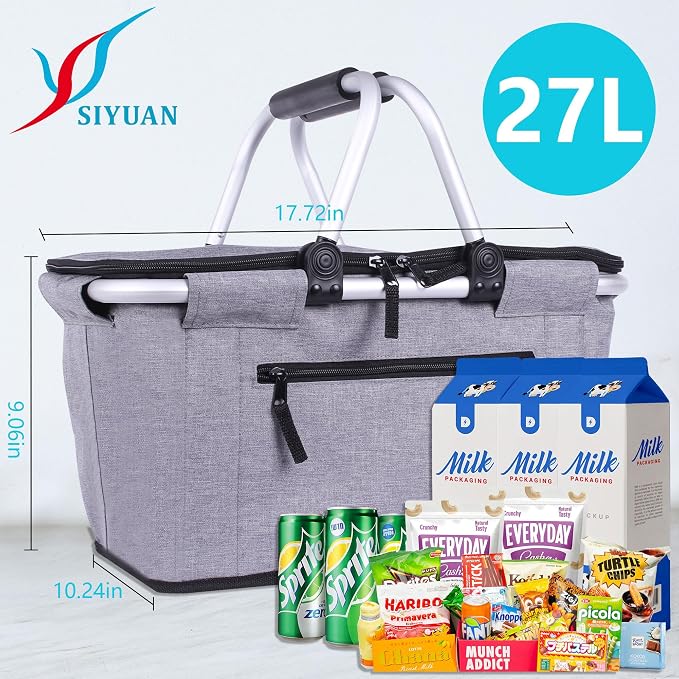 Picnic Basket, SIYUAN Collapsible Shopping Basket Insulated - Image 2