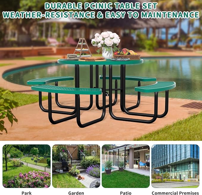 46'' Round Metal Picnic Table for Outdoors, Commercial Steel Metal Picnic Tables - Image 7