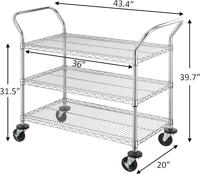 Finnhomy 3-Tier Commercial Grade Rolling Cart, Heavy Duty Utility Cart - Image 4