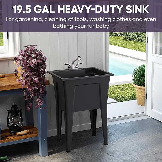 Freestanding Utility Sink with Stainless Steel Gooseneck Faucet - Image 6