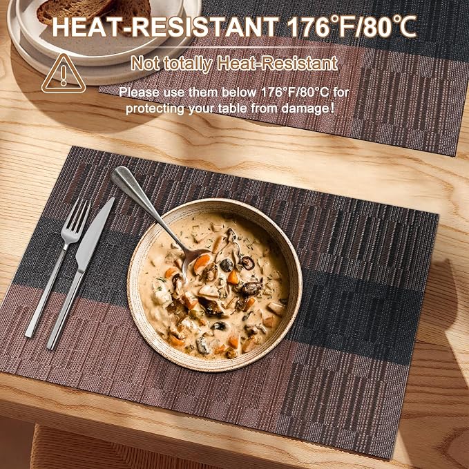 BETEAM Placemats Set of 4, Woven Vinyl Placemat - Image 4