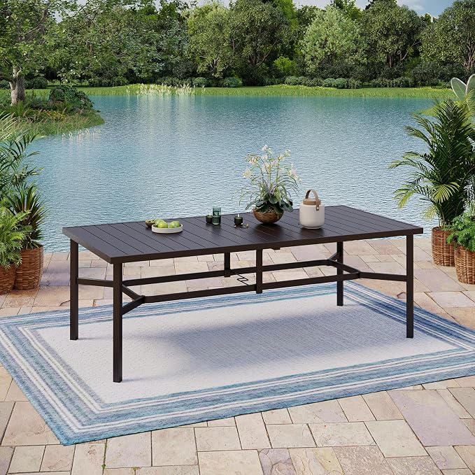 Outdoor Patio Dining Table for 8, All Weather Wrought Iron Black Outdoor Table - Image 8