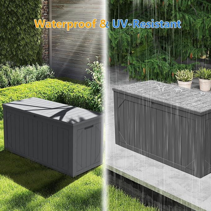 100 Gallon Outdoor Storage Box Waterproof, Lockable Resin Deck Box Patio - Image 3