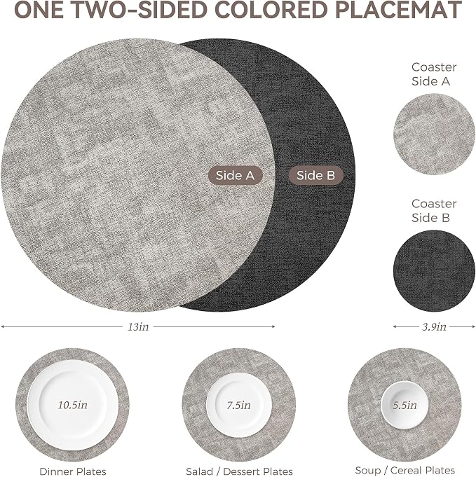 13" Round Placemats Set of 6, NCUE Dual-Sided Faux Leather Heat Resistant Table - Image 4