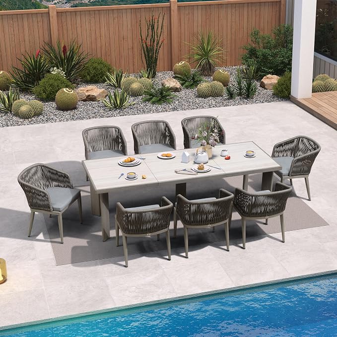 PURPLE LEAF 9 Pieces Outdoor Dining Set Patio Table and Chairs Set Aluminum by PURPLELEAF