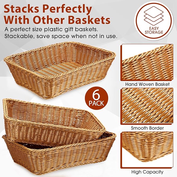 Eccliy 6 Pack Wicker Bread Baskets 15.8 Inch Woven Serving Basket - Image 3
